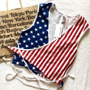 AMERICAN APPAREL American Flag Wrap Tie Top Sz L
